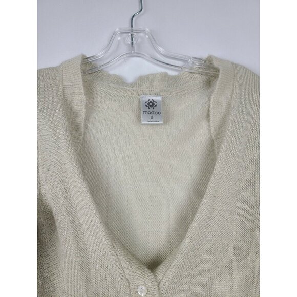 Modbe Womens Button Front Cardigan Small Beige Long Sleeve Ruffle Fairy - Picture 4 of 7